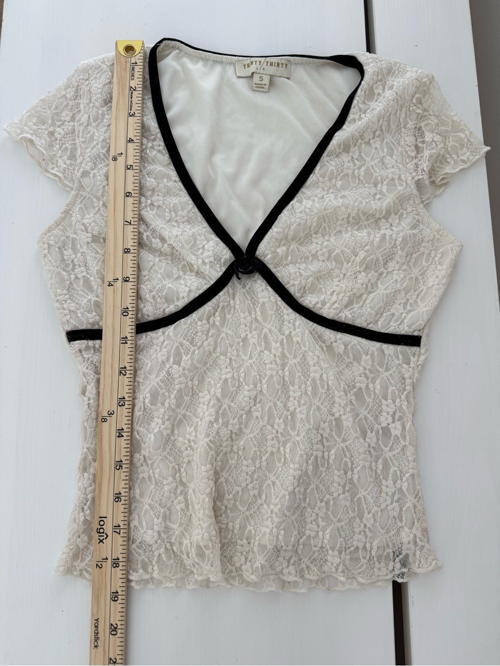 Thirty Thirty Lace Contrast Trim Top Small Coquette Y2K - Picture 6 of 6
